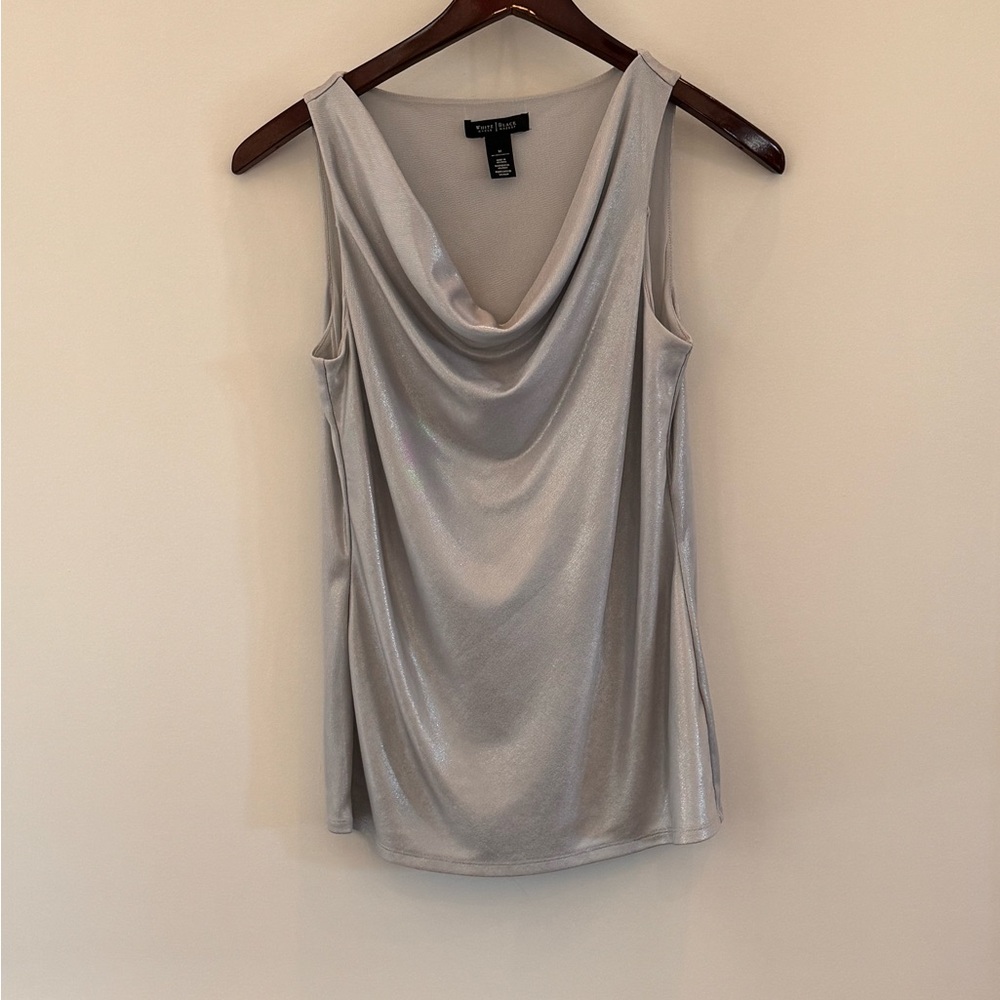 White House Black Market Silver Draped Tank Top